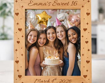 Personalized Picture Frame for Girls, Custom Laser Engraved Wood Photo Frame, 16th Birthday Gift for Teens, Sweet Sixteen Keepsake, 105