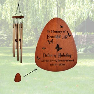 Custom Personalized Wind Chime, Memorial Wind Chime, Memorial Gift, Bereavement Gift, In Loving Memory, Remembrance Gift, Butterflies, 006