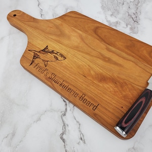 Personalized Paddle Board, Engraved Cutting Board with Handle, Shark Gift, Shark Board, Shark Lover, Tiger Shark, Shark Coochie Board, 581