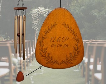Personalized Floral Wreath Wind Chime, Custom Engraved Wedding Gift, Anniversary Gift,  047