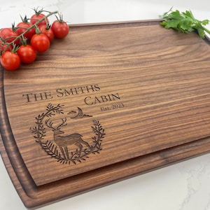 Personalized Cutting Board, Engraved Cutting Board, Deer, Mountains, Nature, Cheese Board, Hunting, Hunter, Cabin, Cabin In The Woods, 219