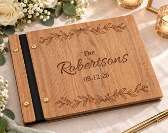 Personalized Wedding Guest Book, Engraved Wood Guestbook, Custom Wedding Keepsake, Rustic Wedding Decor, 001