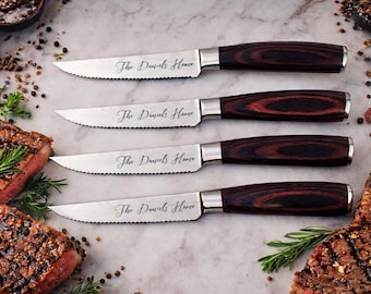 Steak Knife Set: Custom Engraved Blades - Family Name Gift, 019