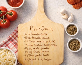 Wood Pizza Peel, Handwritten Recipe Pizza Paddle for Pizza Oven, Baltic Birch, Pizza Baking Tool, Kitchen Gift, Pizza Recipe, 003