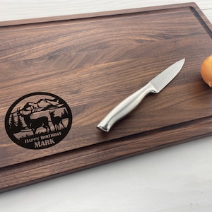 Personalized Cutting Board, Engraved Cutting Board, Buck & Doe, Deer, Mountains, Nature, Birthday Gift, Cheese Board, Hunters Gift, 218