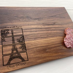 Personalized Cutting Board, Engraved Cutting Board, Paris, France, Eiffel Tower, Engagement Present, Where it Began, Travel, Anniversary 274