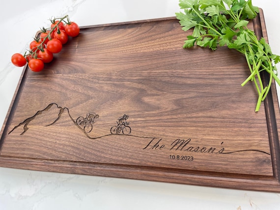 Personalized Cutting Board, Bike Enthusiast, Mountain Biking Gift, Bikers Gift, Biking Couple Engagment Gift, Cyclists Anniversary Gift, 312