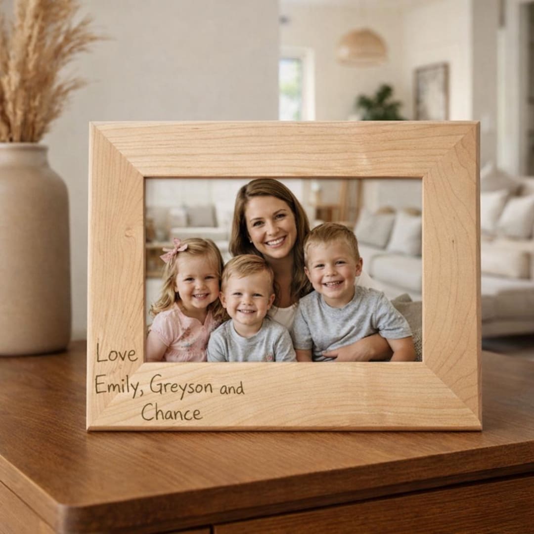 Custom Handwriting Picture Frame From Kids, Engraved Wooden Frame ...