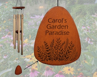 Garden Wind Chime, Personalized Engraved Wood Wind Chime, Retirement Garden Gift, Gift for Mom, Outdoor Decor, Gardening, 043