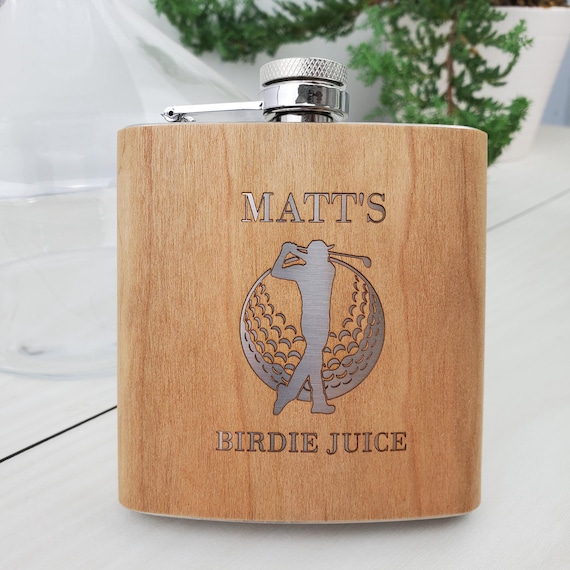 Personalized Wood Flask, Custom Flask, Wood Flask for a Golfer, Bachelor Gift, Golf Gift, Birdie Juice, Father's Day Gift, Gift for Him, 020