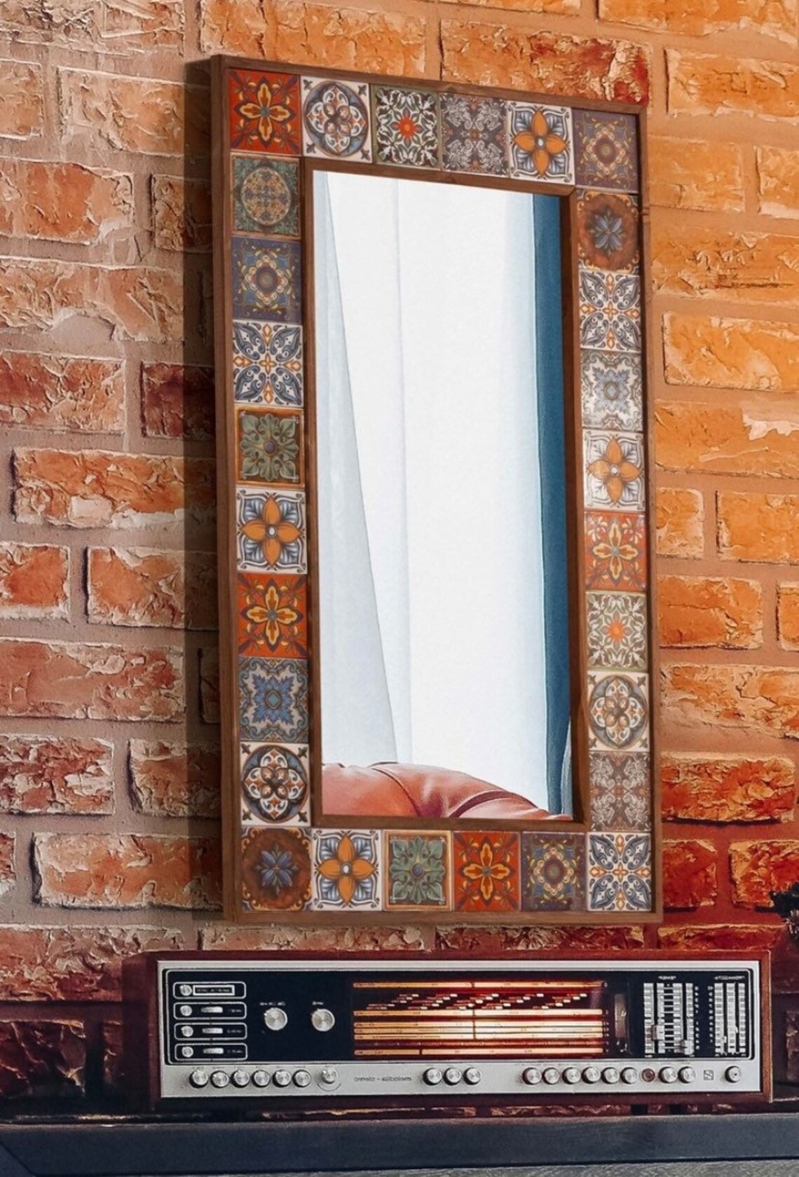 Stone Mirror Aztec Tile Wood Frame Travertine Christmas Gift Mexican ...