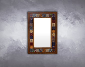 Mosaic Tile Mirror, Handmade Home Decor, Tile and Wood Mirror, Home Decor Mirror, Decorative Handmade Mirror, Christmas Gift, Mosaic, Tile