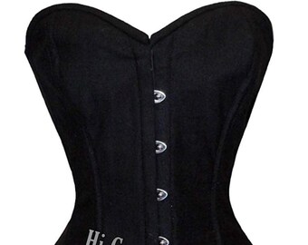 Handmade Women's Overbust corset Steel Boned Waist Training Gothic Black Cotton Corset Hi-76