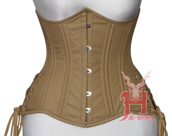 Queen Women Cotton Underbust corsets Double Steel Boned Waist Trainer Beige Cotton Corset Hi-04BC Unterbrust Corsage Beige Baumwolle Korsett