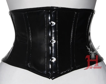 Corset en pvc noir pour femmes, sous le buste, désossé en acier, pour entraînement de la taille, Hi-117, laque, noir et rouge