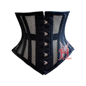 Corset sous le buste en maille pour femmes, désossé en acier robuste, entraînement à la taille, en forme de sablier, Hi46 Underbust Corset Corsage Black Mesh image 8