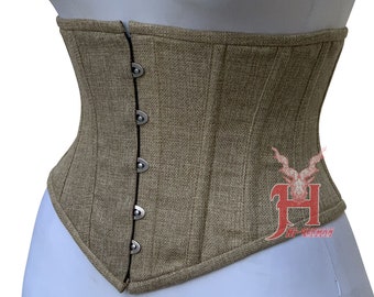 Handmade Women's Underbust Poplin Brown Cotton Waist Cincher Corsets Unterbrust korsett Hi-157