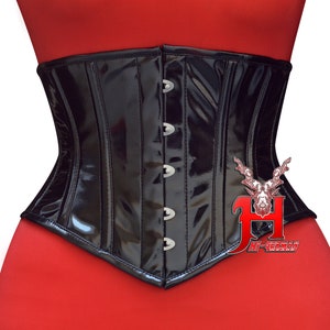 Handmade Black Red PVC Underbust Heavy Duty Waist Cincher Steel Boned Waist Training Hourglass Underbust Corsage Black Lacquer Corsets Top