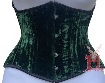 Handmade Women's Green Velvet Underbust Steel Boned Truly Waist Trainer Corsets Hi-161 Velvet Underbust Corsage