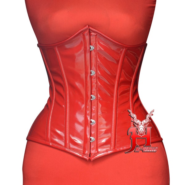 Handmade Women Black Red PVC Underbust Corsets Top Steel Boned Waist Training Underbust corsage Red-Black patent corset