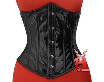 Women PVC Underbust Corsets Steel Boned Under Bust Waist Trainer Black PVC Extreme Corset Hi-39 Unterbrust corsage Schwarz lack Korsett