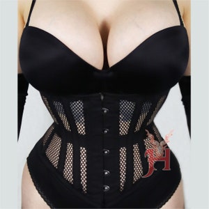 Corset sous le buste en maille pour femmes, désossé en acier robuste, entraînement à la taille, en forme de sablier, Hi46 Underbust Corset Corsage Black Mesh image 4