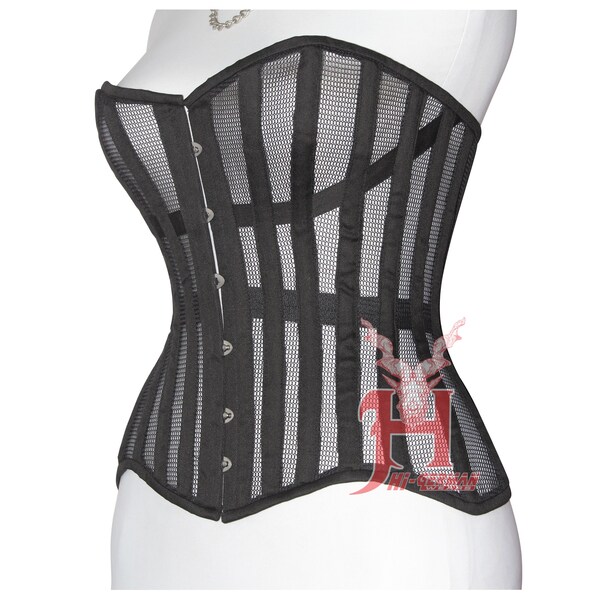 Handmade Women Black Mesh Cotton Overbust Steel Boned Waist Trainer Corsets Hi-109 Vollbrustkorsett corsage Baumwolle Weiß Schwarz Netz