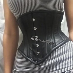 Women Black Leather Underbust Corset Steel Boned Truly Waist Trainer Corset Hi-315 Underbust Corset Black Leather Waist Training Corset image 6