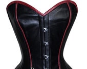 Women Leather Overbust Corsets Steel Boned Over Bust Waist Training Gothic Leather Corset Hi-67 Vollbrustkorsett Schwarz Leder Schnürkorsett