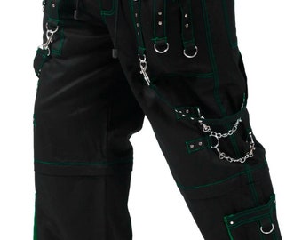 Pantalon de bondage gothique fait à la main pour hommes, fil vert, cyber-pantalon, short punk, clous métalliques, pantalon Tripp/gothique, porte un pantalon Hi-444-GT