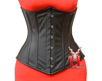 Women Black Leather Underbust Corset Steel Boned Waist Trainer Korsett Hi-99 Unterbrustkorsett Schwarz Leder Korsett Taillentraining Corsage