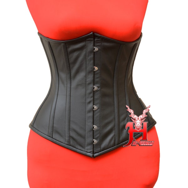 Women Black Leather Underbust Corset Steel Boned Waist Trainer Korsett Hi-99 Unterbrustkorsett Schwarz Leder Korsett Taillentraining Corsage