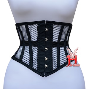 Corset sous le buste en maille pour femmes, désossé en acier robuste, entraînement à la taille, en forme de sablier, Hi46 Underbust Corset Corsage Black Mesh image 1