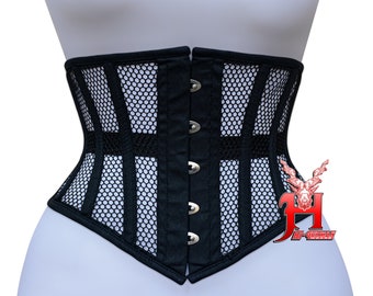 Corset sous le buste en maille pour femmes, désossé en acier robuste, entraînement à la taille, en forme de sablier, Hi46 Underbust Corset Corsage Black Mesh