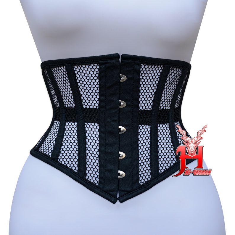 Corset sous le buste en maille pour femmes, désossé en acier robuste, entraînement à la taille, en forme de sablier, Hi46 Underbust Corset Corsage Black Mesh image 1