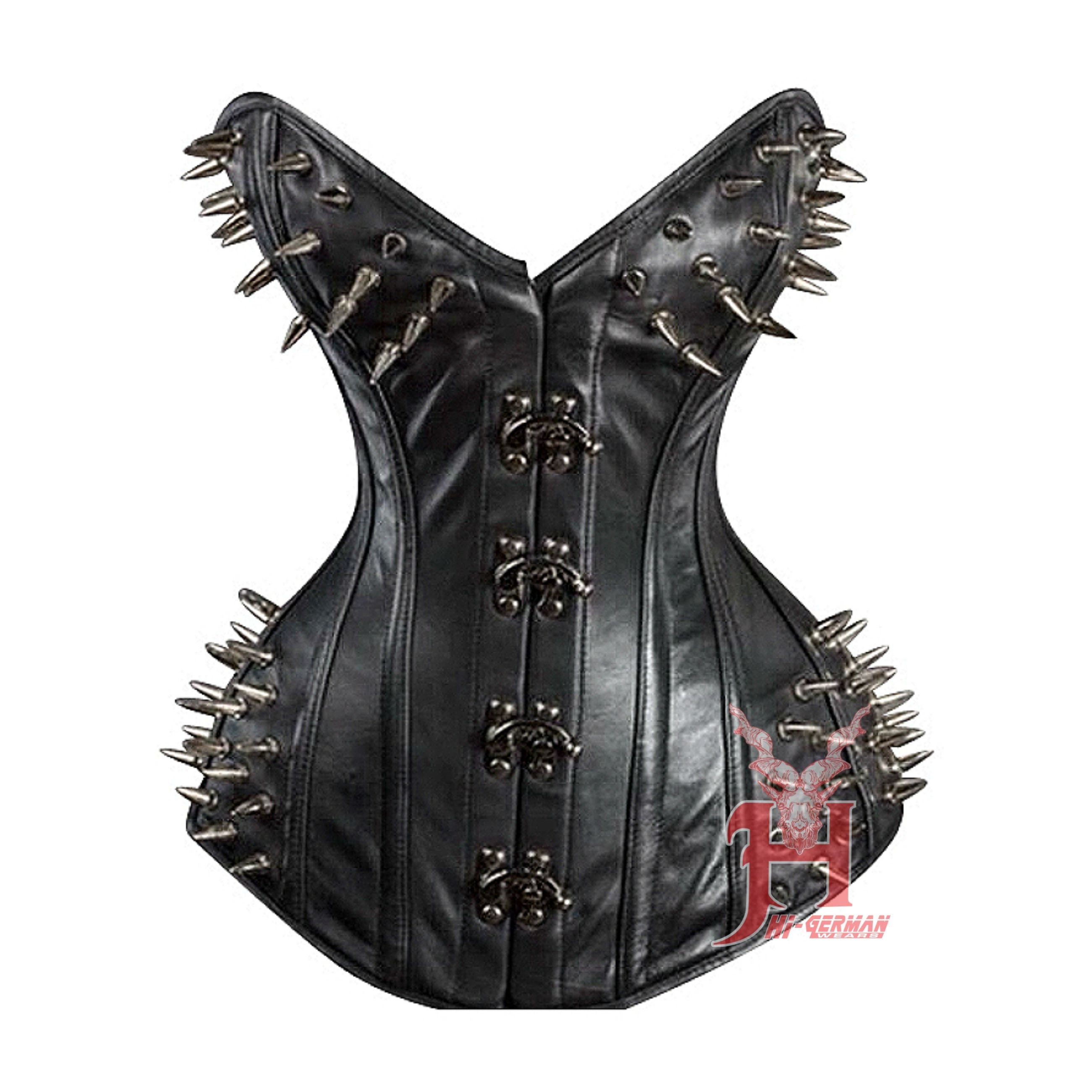 Buy Women Heavy Leather Spiked Corset Overbust Leather Corsage Genuine  Leather Steel Boned Over Bust Waist Training Corset Claps Closure Hi-014  Online in India 