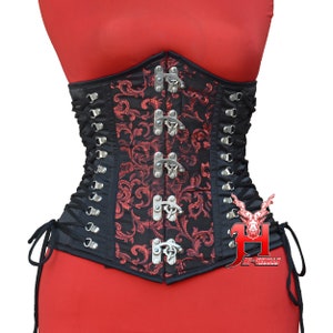 Women Black Brocade Satin Underbust Corsets Steel Boned Waist Trainer Hi-64 Underbust Corset Black with Buckles Steampunk corsage