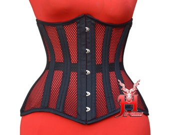 Femmes Underbust Noir Maille Coton Corset Acier Désossé Vraiment Taille Formateur Corsets Underbust Corset corsage Coton Blanc Noir Netz-019