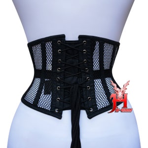 Corset sous le buste en maille pour femmes, désossé en acier robuste, entraînement à la taille, en forme de sablier, Hi46 Underbust Corset Corsage Black Mesh image 3