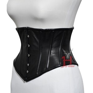 Women Black Leather Underbust Corset Steel Boned Truly Waist Trainer Corset Hi-315 Underbust Corset Black Leather Waist Training Corset image 2