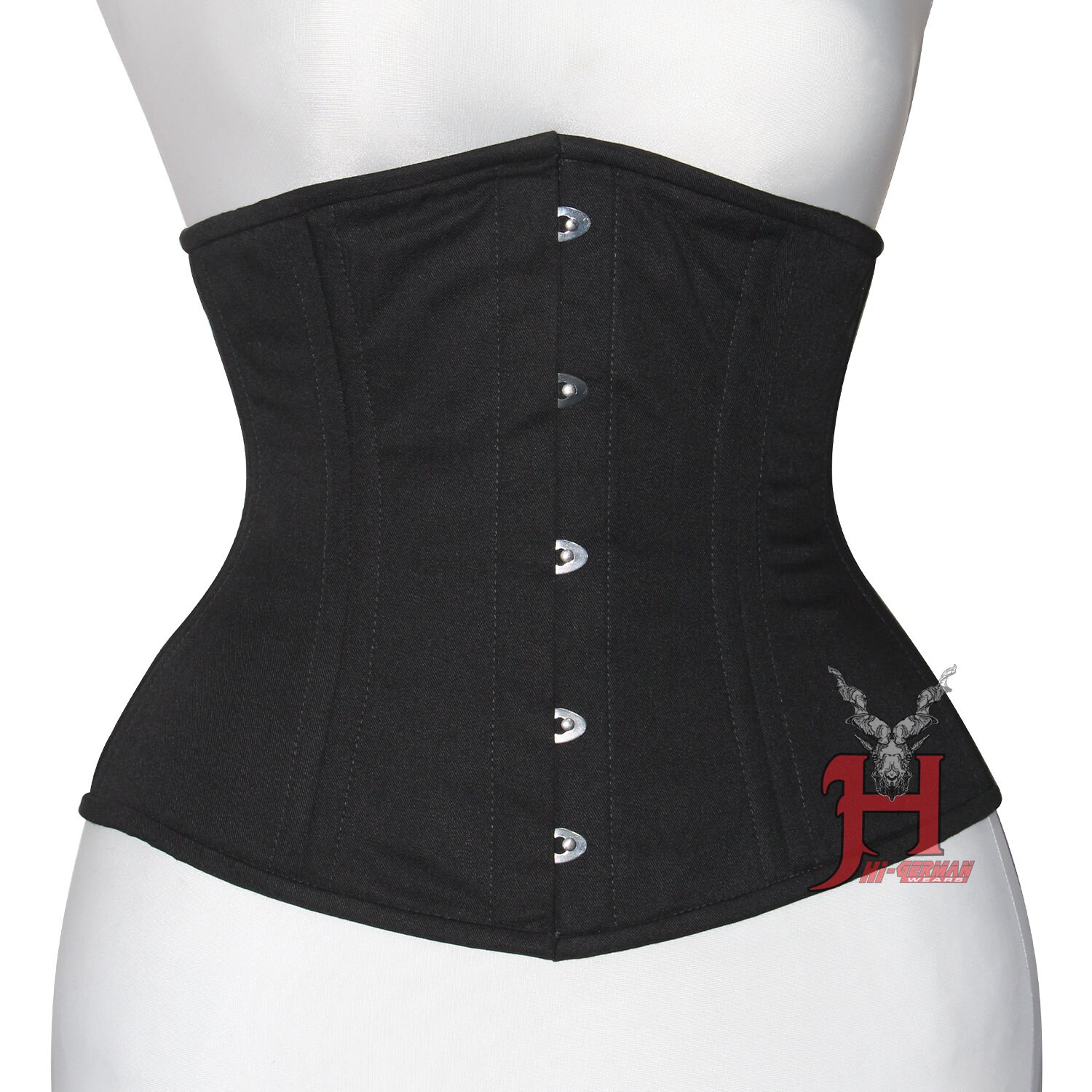 Double Steel Boned Corset , Twill Cotton Underbust Conical Corset , Waist  Trainer Black Corset 