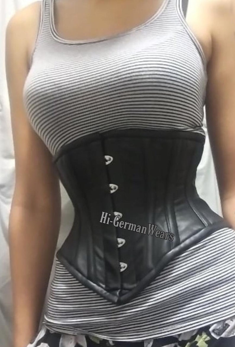 Women Black Leather Underbust Corset Steel Boned Truly Waist Trainer Corset Hi-315 Underbust Corset Black Leather Waist Training Corset image 6