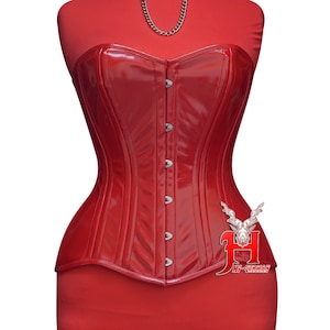 Women Overbust Red PVC Corsets Double Steel Boned Overbust Red Lacquer corsage Waist Training Corset Black PVC Extreme Hi-28