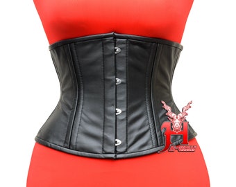 Women Leather Underbust Corset Unterbrust Leder corsage Genuine Double Steel Boned Under Bust Waist Trainer Leather Extreme Corset Hi-86