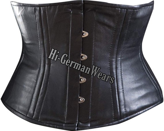 Women Leather Underbust Corset Genuine Double Steel Boned Under