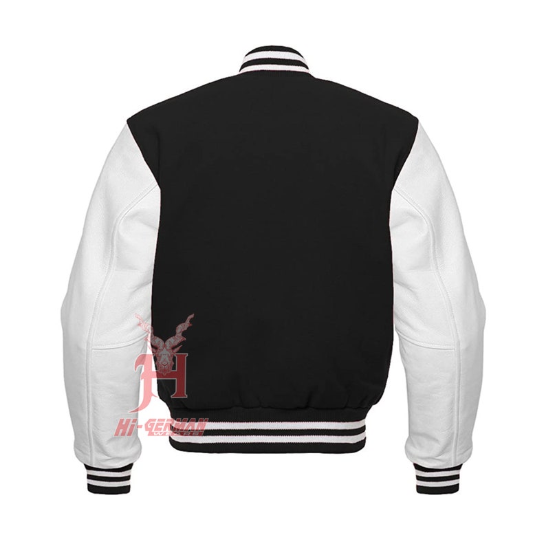 Baseball Letterman universitaire fait à la main en laine noire véritable manches en cuir blanc veste XS 7XL vestes Letterman pour enfants pour hommes image 2