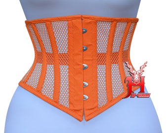 Handmade Women Underbust Orange Mesh Cotton corsets Steel Boned Truly Waist Trainer Corsets UnterbrustKorsett corsage Baumwolle Blau Netz