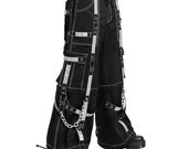 Men's Gothic Threads Reflective Pant Black Punk Buckle Zips Chain Strap  Punk Trousers With Understated Gothic Pants Hi-405-gt 