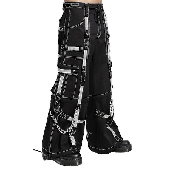 Men Gothic Dead Threads Pant Black Punk Buckle Zips Chain Strap Punk Trousers