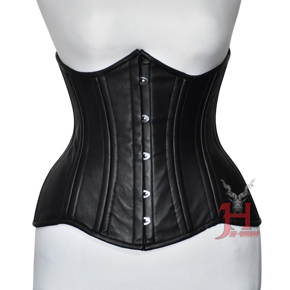 Women Black Leather Underbust Corset Double Steel Boned Under Bust Curvy  Waist Black Leather Corset Hi-116 -  Canada